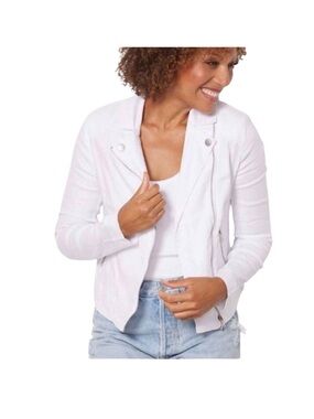Evereve white linen blend Jagger Moto Jacket with zippers edgy Size S